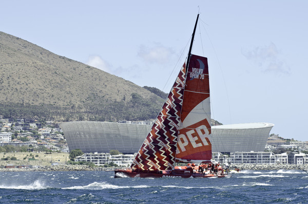 	CAMPER with Emirates Team New Zealand, skippered by Chris Nicholson from Australia finishes second on leg 1 of the Volvo Ocean Race 2011-12 from Alicante, Spain to Cape Town, South Africa, at 10:48:04 UTC. - Photo Credit: Marc Bow/Volvo Ocean Race