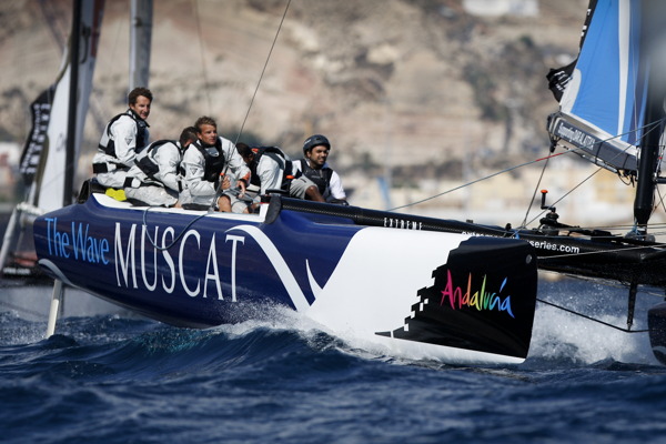 The Wave, Muscat, in action on the final day of the Extreme Sailing Series Almeria - Photo credit:  Paul Wyeth/OC Events 