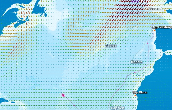Banque Populaire V - Tag 40  +24 Stunden Windvorhersage - Screenshoot: Website BP
