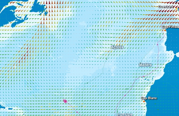 Banque Populaire V - Tag 40  + 36 Stunden Windvorhersage - Screenshoot: Website BP