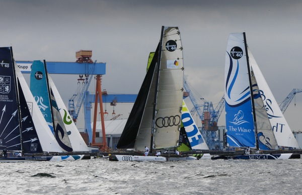 Fleet of the Extreme 40 on day 1 of the Extreme Sailing Series in Kiel - Photocredit: Paul Wyeth/OC Events 