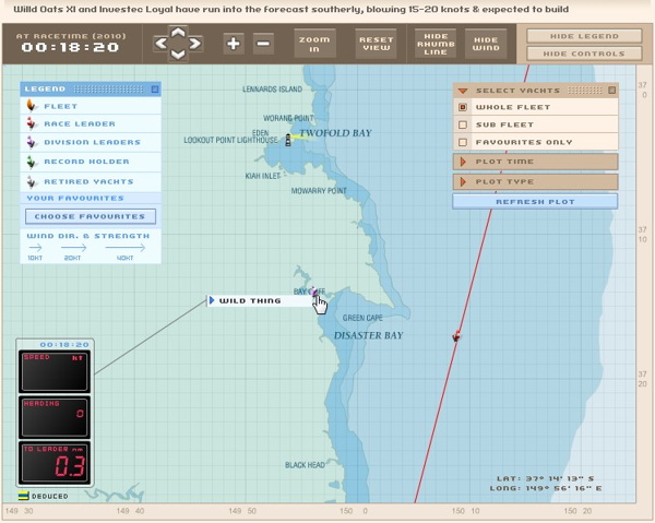 RSHYR 2010 - WILD THING - Tracker - Land - Screenshot: Rolex Sydney Hobart Yacht Race
