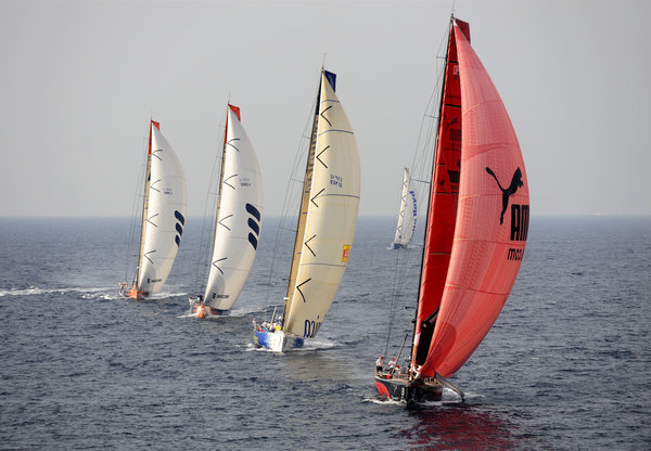 PUMA Ocean Racing leads the fleet at the start of leg 3 of the Volvo Ocean race, from Cochin, India to Singapore; Photocredit: Rick Tomlinson/Volvo Ocean Race