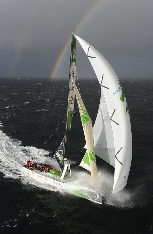 Green Dragon surfing at 30 knots off the Blasket Islands West of Ireland, shortly after the start of leg 8 from Galway to Marstrand. - Photocredit: Rick Tomlinson/Volvo Ocean Race